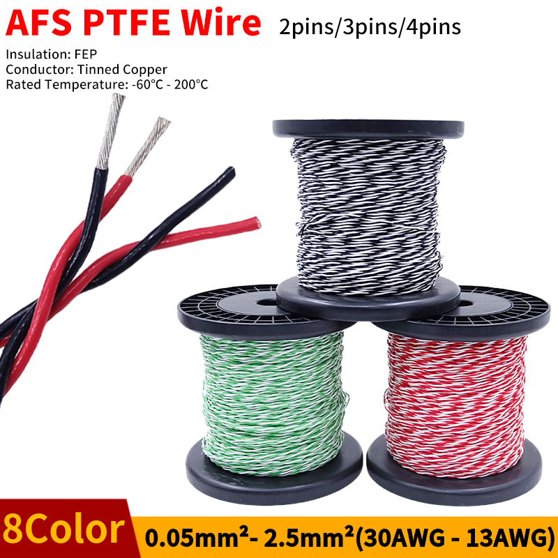 Diy Electronics Audio - Kawat PTFE AFS200 2Pin 26/25/24/22/20/18/17/15/13AWG FEP